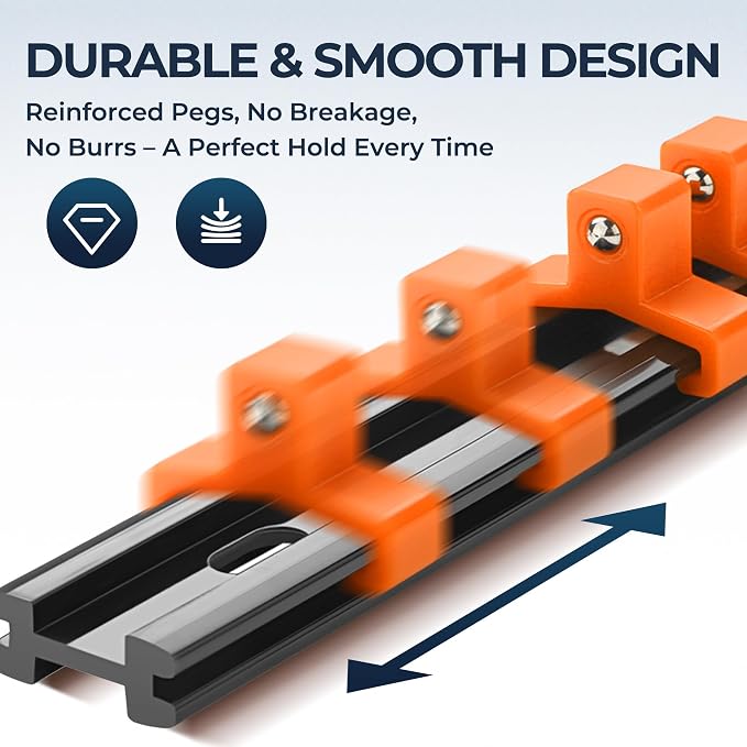 Reniteco 12-Pack Socket Organizer Set, 1/4" x 64 3/8" x 60 1/2" x 48 Clips | 172 Clip Capacity, Havy-Duty ABS Socket Rails, Removable Clips, Drive Socket Storage, Toolbox Drawer or Wall Mount