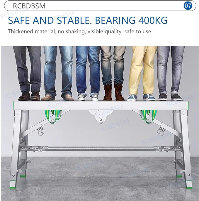Adjustable Work Platform with 400 kg Duty Rating, Portable Multipurpose Folding Scaffolding Work Platform Scaffold Tower Ladder Stool Ben Adjustable Height, Carbon Steel Structure,200cm/6.5f
