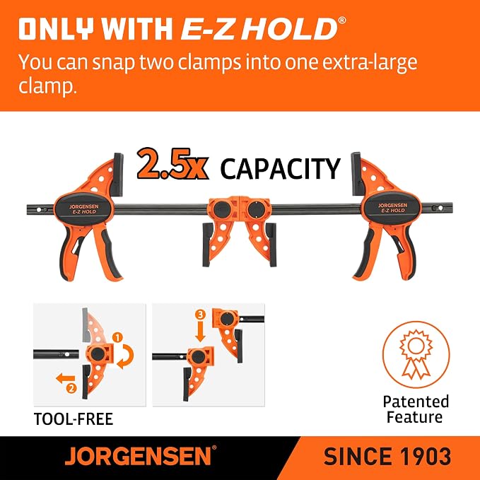 Jorgensen 6" One Hand Clamp/Spreader, 400 Lbs Clamping Force, E-Z Hold Bar Clamps Set, Medium Duty, 2-pack