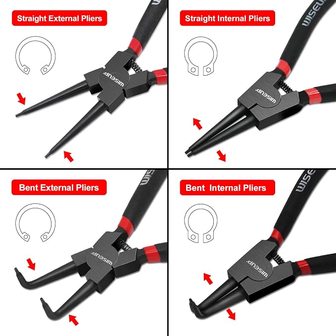 WISEUP Snap Ring Pliers Set Heavy Duty,4PCS-9 inch long Circlip Pliers Kit