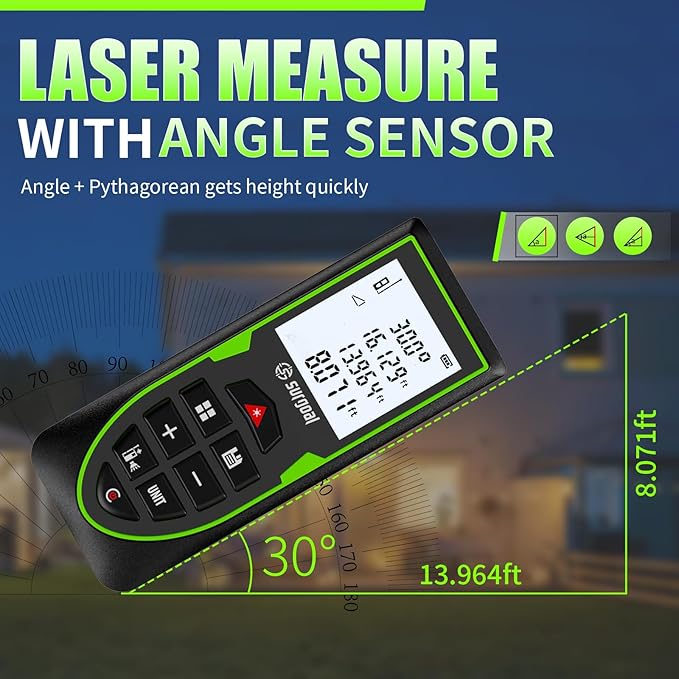 Mini Green Laser Distance Meter 262Ft – Rechargeable Digital Measuring Tool with USB Type-C, Area/Volume Modes, Max/Min, ±3mm Accuracy, Pocket-Sized Compact Design