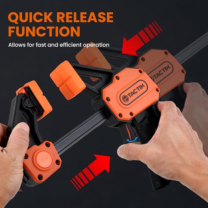 TACTIX 24" Bar Clamps for Woodworking, 2-Pack 300lbs One-Handed Spreader/Clamp, Quick-Clamp Wood Clamps Set for Hand Wood Working, Carpentry, and DIY Projects