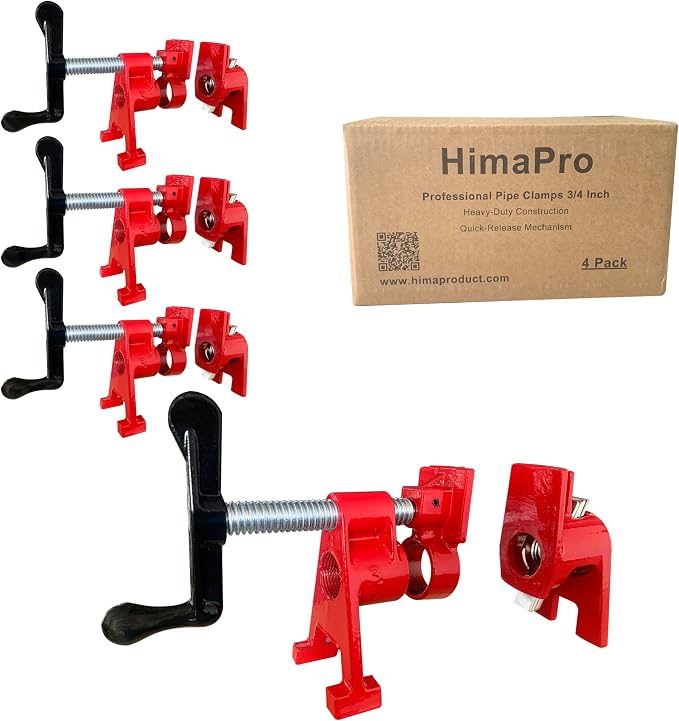 HimaPro 3/4" H-Style Professional Pipe Clamp Set, 4-Pack | Quick-Release Design for Woodworking, Carpentry, Home Improvement & DIY