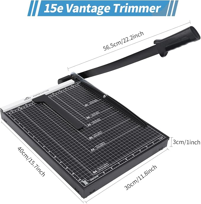 ISDIR 15" Guillotine Paper Cutter with Dual Pressure Bars, 15 Sheet Capacity, Magnetic Guide, Blade Lock, Heavy Duty Metal Base, for Cardstock, Crafts, DIY, Photos & Office