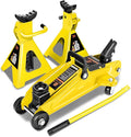 DNA Motoring 2 Ton Car Jack and Stands Kit 2T(4000 lbs) Capacity Low Profile Hydraulic Trolley Service/Floor Jack with 2 Ratchet Stands Combo for Home Garage Shop, Yellow, TOOLS-00476-YL