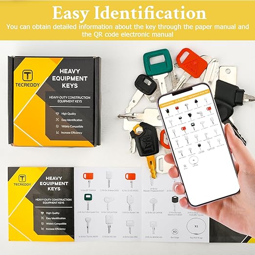 25 Heavy Equipment Keys, Master Key Set for Cat Caterpillar John Deere Case Bobcat JLG JCB Volvo Hyster Ford New Holland Yanmar Takeuchi Kubota Komatsu Construction Heavy Equipment Machine