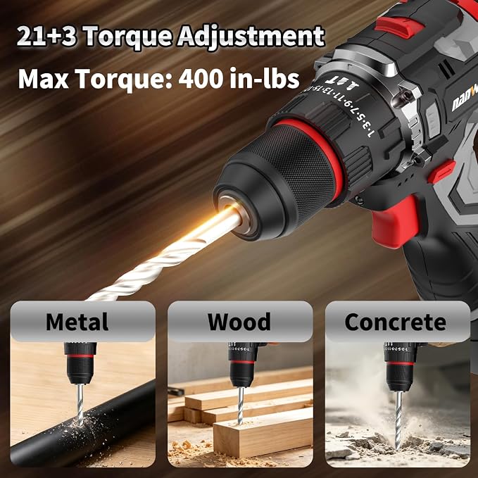 16.8V Cordless Drill & Impact Driver Combo Kit, 3/8" Drill & 1/4" Impact Driver, 2×2000mAh Batteries, for DIY Projects, Furniture Assembly & Home Repairs