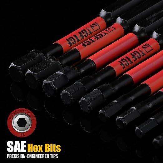 TGFTGF Impact Hex Head Allen Wrench Drill Bit Set, 12PCS, 4-inch (SAE), Premium S2 Steel 1/4" Hex-Shank Hex Bits Set, CNC Machined Magnetic Screwdriver Bit Set, Storage Box, Automotive Home DIY