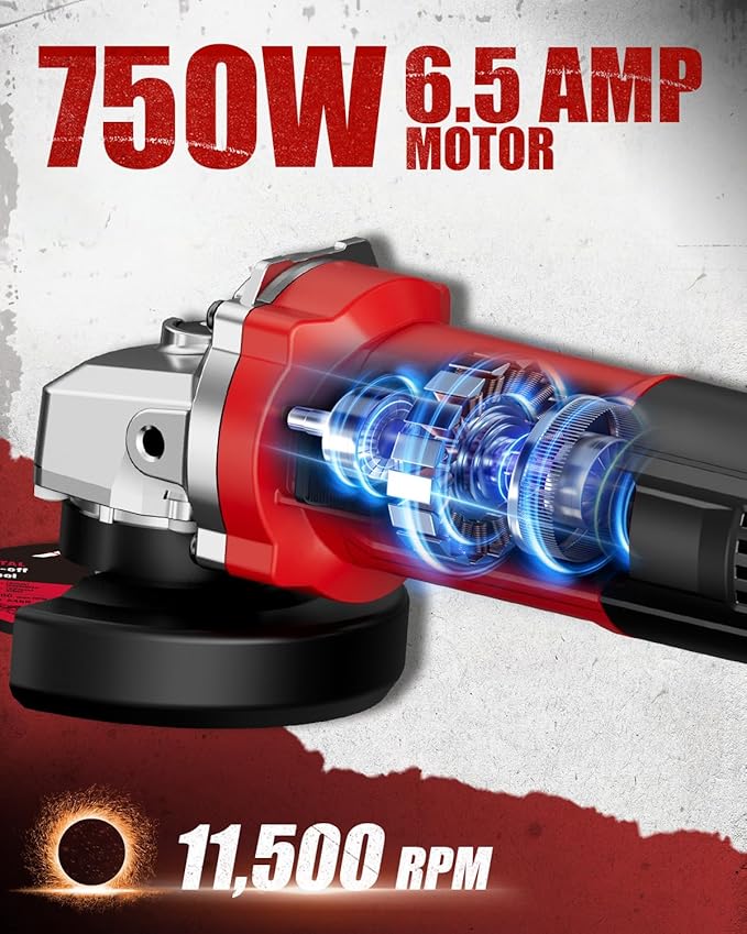 AVID POWER Angle Grinder 4-1/2 inch Electric Grinder Tools 750W 6.5 Amp Metal Grinder, 11500 RPM, with Grinding and Cutting Wheels, Auxiliary Handle, Wrench for Cutting and Grinding
