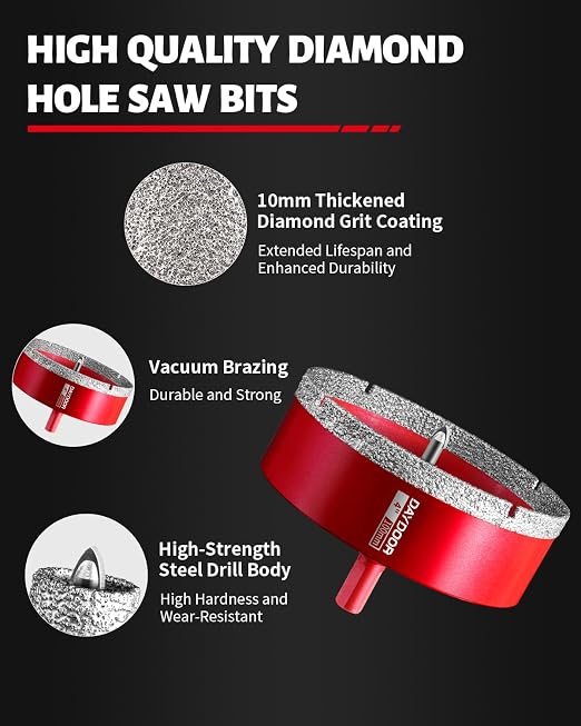DAYDOOR 4" Diamond Hole Saw Bit with Pilot Drill Bit-1pc 100mm Diamond Tile Hole Saw with Guiding Bit for Porcelain Tile Ceramic Pottery Granite Stone Glass Bottles(3/8" Triangle Shank)