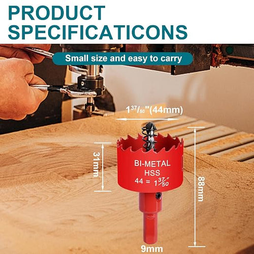 1-3/4 Inch / 44mm Hole Saw for Wood, Plastic Board, Ceiling,Drywall, and Metal Sheet - HSS Bi-Metal Hole Cutter with Pilot Drill Bit