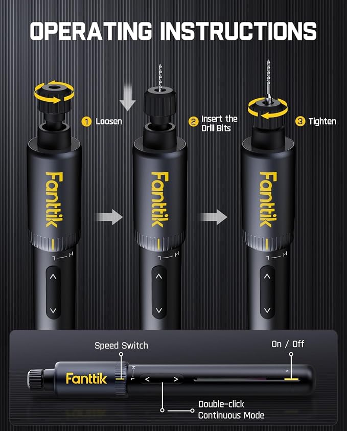 Fanttik K2 Nano Power Drill, Hand Drills, 20 Bits, 800mAh Rechargeable, Tool Kit for DIY Projects, Shells, Plastic, Jewelry, PCB, Aluminum Plate
