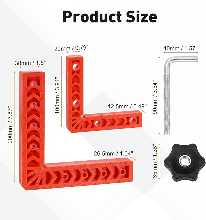 HARFINGTON 4Pcs Corner Clamp 90 Degree 4/8" Right Angle Clamp Set for Woodworking, ABS Plastic Positioning Square Tool for Picture Frame Box Cabinets Drawers, Orange