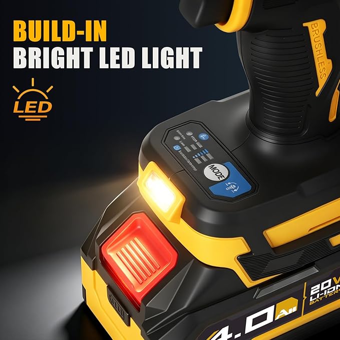 Cordless Impact Wrench, 900Ft-lbs (1200N.m) 1/2" Brushless Impact Gun with 2x 4.0Ah Battery, Fast Charger & 3 Sockets, High Torque Power Impact Driver Ideal for Car, DIY, and Truck RV/Mower (1200N.m)