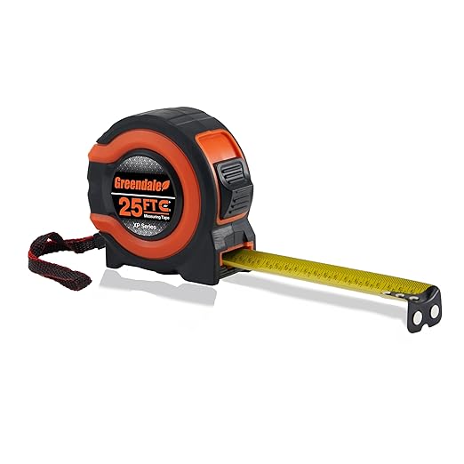 Greendale – 6 Pack Tape Measures 25 ft – Easy-Read Fractions, Magnetic Tip, Quick-Lock & Auto-Retract – Heavy-Duty Measuring Tape with Belt Clip – Red/Orange