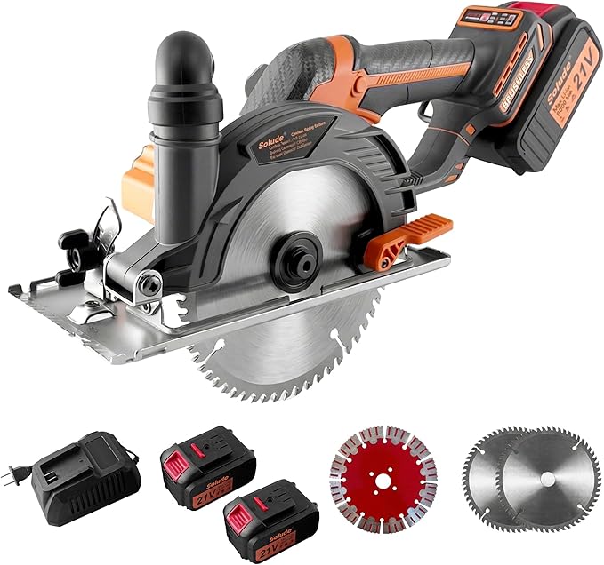 6-Inch 21V Brushless Cordless Circular Saw with 2 x 6.0Ah Lithium Batteries – Electric Cutting Circular Saw with 3 Saw Blades for Wood, Metal, Tile, Drywall, Plastic Cutting
