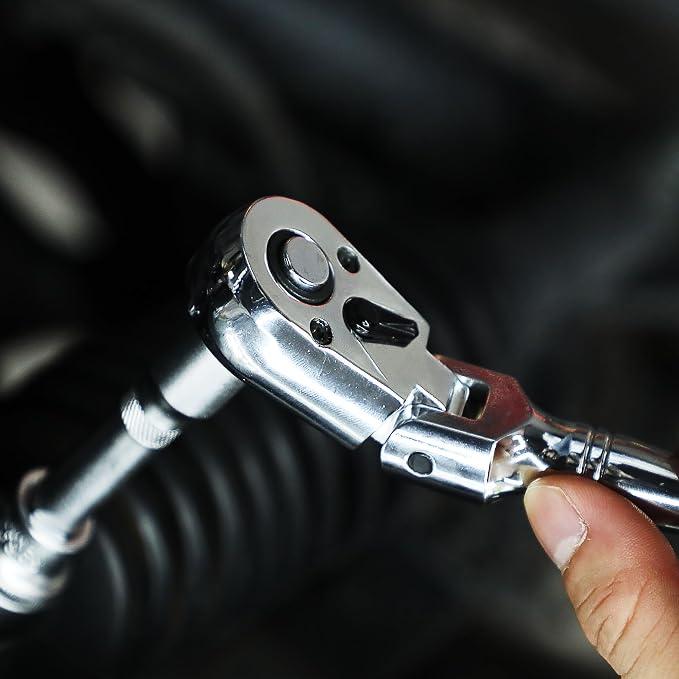 3/8-Inch Drive Ratchet Flex Head Ratchet 18"/457mm | 3/8 Ratchet Long Handle, 72 Tooth Quick Release Swivel Head Ratchet Cr-Mo Head Socket Wrench Flexible Ratchet Handle