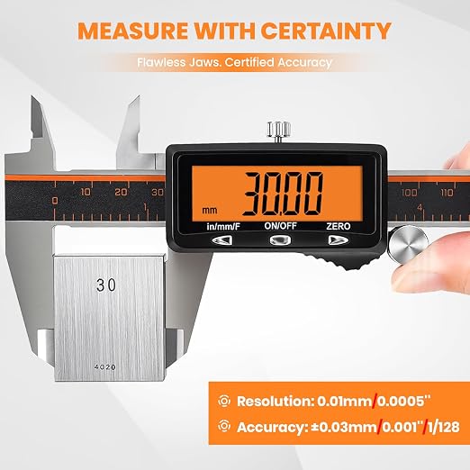 HARDELL Calipers 8", Rechargeable Digital Caliper with Large Orange Screen (Non-Backlit), Stainless Steel Auto-Off Micrometer, Inch/mm/Fraction for DIY/Household/3D Printing