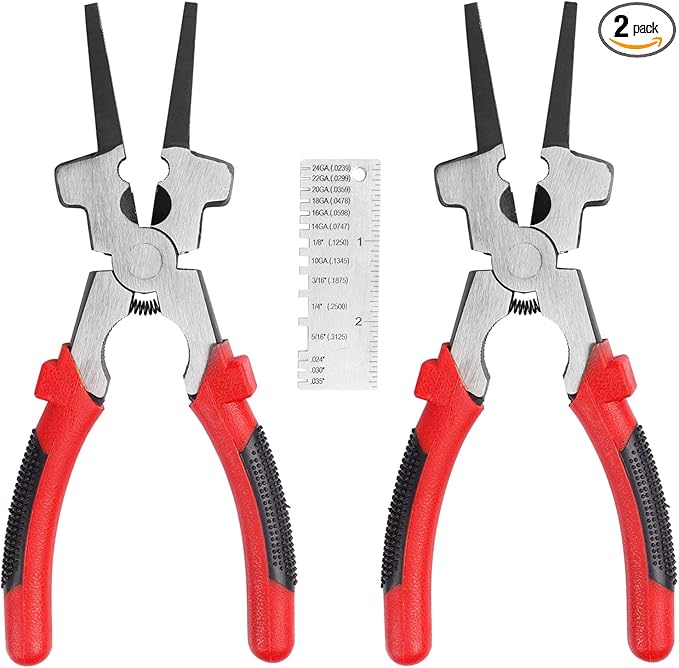 KEILEOHO 2 PCS 8 Inch Mig Welding Pliers with Metal Sheet Thickness Gauge, Multi Function Carbon Steel Welding Pliers with Insulated Handle, Welding Plier for Metal Fabricator Wire Cutting