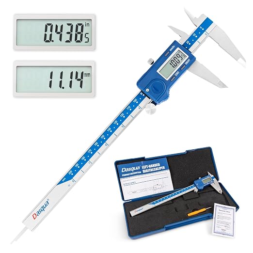 Dasqua Left-Handed Digital Caliper 0-8"/200mm Stainless Steel with Large LCD Screen, Dual Reading in/mm, Accuracy ±0.0015"/0.03mm, Resolution 0.0005"/0.01mm, High Precision Caliper Measuring Tool