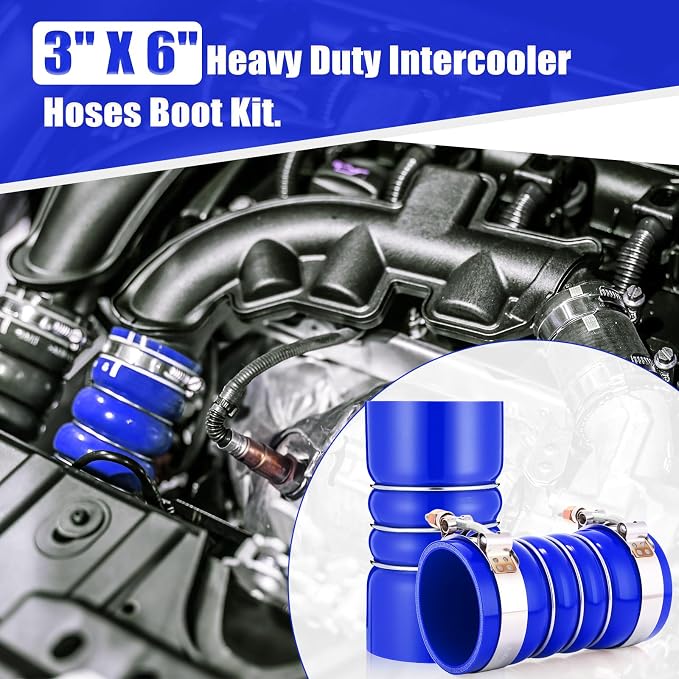 4 Pack 3"x 6" Silicone Charge Air Cooler Hump Hose with T-bolt Spring Loaded Clamps Semi Truck Hose Set Heavy Duty Turbo, Air Intake and Intercooler Kit(Blue,3"x 6")