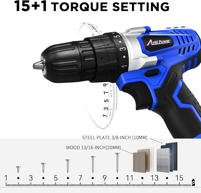 AVID POWER 20V Cordless Drill Set for Home DIY & Beginner Projects - Lightweight Power Drill with Battery Charger & 22 Bits, Variable Speed, 3/8" Keyless Chuck, Ideal for Furniture Assembly (Blue)