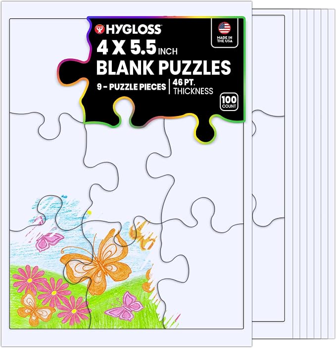 Hygloss 100 Blank Jigsaw Puzzles – 4 x 5.5 Inch, 9 Pieces Each – DYI Party Invites, Perfect for Decorating, Kids' Activities, Arts & Crafts or Party Favors - Puzzle Pieces to Draw On for Crafts