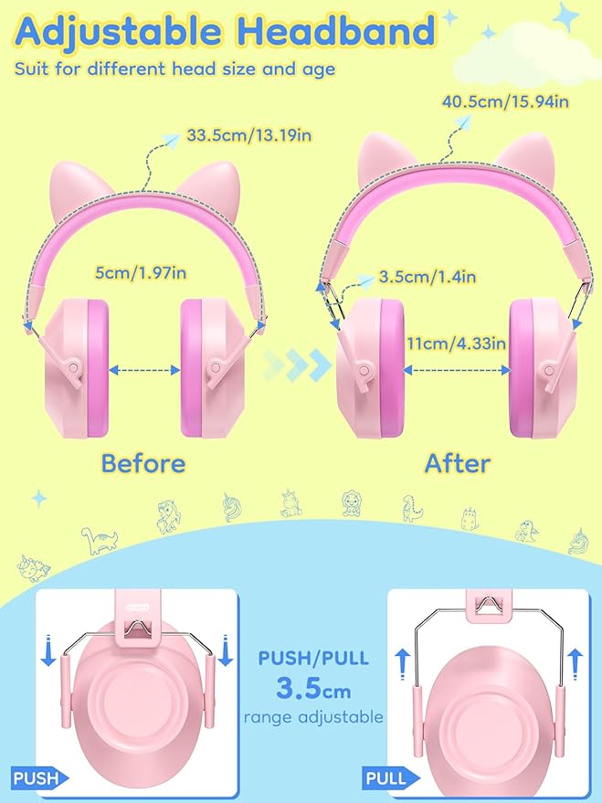 Dr.meter Ear Muffs for Noise Reduction: 32dB SNR Noise Cancelling Headphones for Kids Autism Sensory, Adjustable Kids Ear Hearing Protection for Autism Sensory, Fireworks, Concert w/Fun Stickers