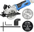 Mini Circular Saw, 6Amp 5200RPM Corded Circular Saw with Rip Guide, 24T TCT Wood Blade & 60T HSS Metal Blade – 1.67" Cutting Depth at 90°, 1" at 45° for Bevel Cuts, for Wood, Thin Metal, PVC