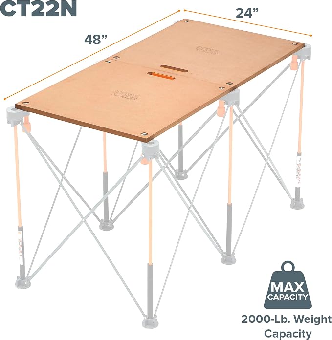 BORA Centipede Folding Table Top for Bora Centipede Work Stand Saw Horses - 24 Inch x 48 Inch - Includes Wood Top + 6 Quick-Twist Locks for a Portable, Quick Setup Work Table or Workbench, CT22N Brown