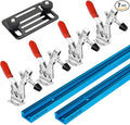 POWERTEC 72138 36 Inch Double-Cut Profile Universal T-Track 2pc with Toggle Clamp Mounting Plate and 4pc Horizontal Toggle Clamp, Woodworking Jigs & Fixtures, Drill Press Table, Router Table,Workbench