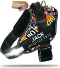 Personalized Dog Harness with Custom Name Patches, Adjustable Reflective No Choke Dog Vest with Handle for Extra Large Dog, Motorsport, XL