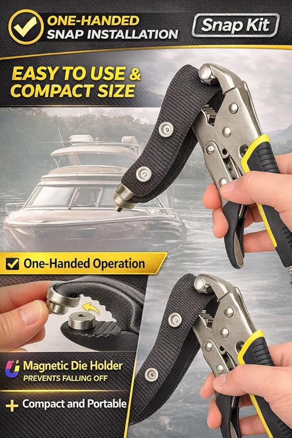 Heavy Duty Snap Fastener Kit – 210PCS Marine Grade Stainless Steel Snap Tool Set for Canvas, Boat Covers, Awnings, Fabric, Tents – Rustproof, Easy Installation, All-in-One Fastener Repair Kit-Yellow