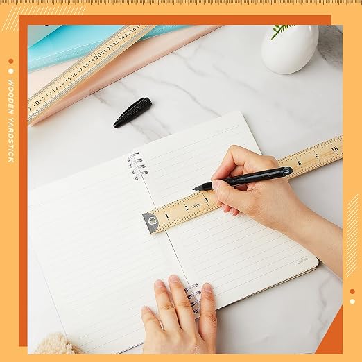 Hoteam 30 Pcs Heavy Duty Wooden Yardstick 36 Inches Natural Wood Yard Stick Ruler with Hang Hole Metal Tips 1/4-inch-thick Yardstick Ruler Metal Ends Meter Stick Clothing Measuring Home Office