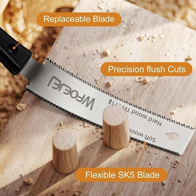 WFOEJEJ Japanese Hand Saw, 6-Inch Double-Edge Pull Saw, SK5 Flexible Blade, 11/17 TPI Blade with Soft Grip Handle for Hardwood & Softwood Woodworking