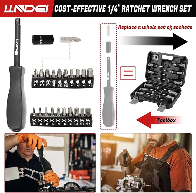 1/4" Impact Socket Set, 83 Pcs Wrench Set SAE(5/32-9/16 in) Metric (4-15mm) | 72T Ratchet Wrench Handle,CR-V Mechanics Tool Set with Adapter, Screwdriver Bits for Automotive Repair