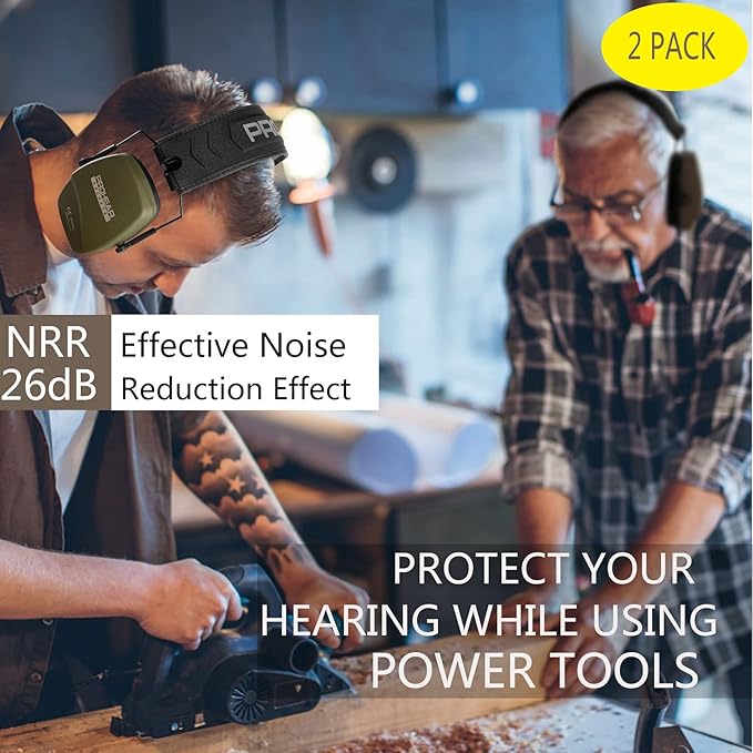PROHEAR 016 Shooting Ear Protection Earmuffs 2 Pack, NRR 26dB for Gun Range, Hunting -Green and Brown