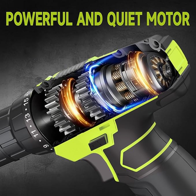 PULITUO 12V Green Cordless Drill Set Power Drill Kit with Battery and Charger,electric drill home improvement,3/8-Inch Keyless Chuck,Built-in LED,21+1 Torque Setting