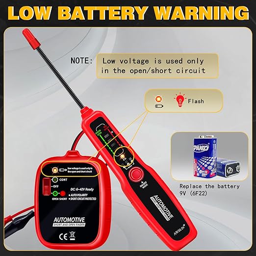AWBLIN Wire Tracer Automotive Electrical Open & Short Finder Circuit Tester Wire Breaker Finder Fault Probe Cable Tracker Electrical DC 6-42V