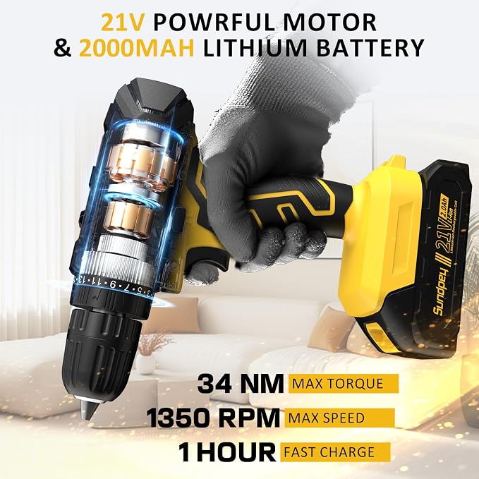 Sundpey Tool Kit with 21V Drill - 170-PCs Portable General Basic Home Repair Tool Set with Power Drill & 2.0Ah Battery & Charger & Tool Box for Homeowner Drilling DIY Projects House Repairs & Handyman