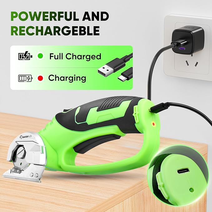 Sakerplus Cordless Electric Scissors, 4V Rechargeable Cardboard Cutter, Cordless Box Cutter, Powerful Cardboard Scissors with Blade, LED Light, Safety Lock for Cutting Fabric Leather