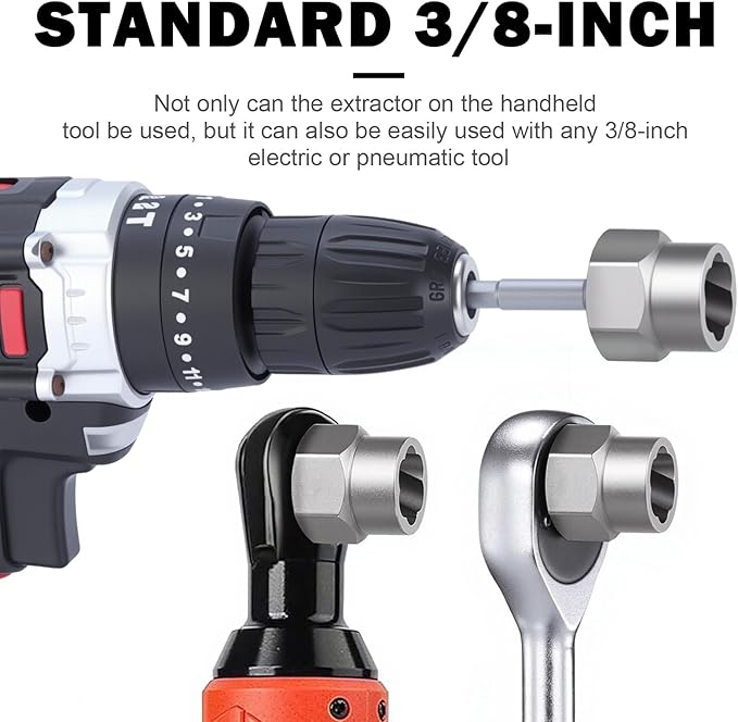 Bolt Extractor Kit, 14 PCS Impact Bolt & Nut Remover Set with 3/8 Inch Adapter, Upgrade Stripped Bolt Extractor Socket Set with Portable Tool Box, Easy Out for Rusted, Damaged, Round Bolt Nuts Screws