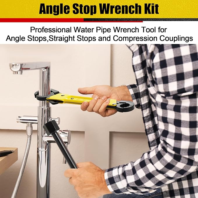 5 Pcs Angle Stop Wrench Kit Plumbing Tool, Compression Sleeve Puller for 1/2" Compression Fitting Ferrule Puller Removal Tool for 1/2" Copper Tubing 4-way Multi-functional Utility Key(Yellow)