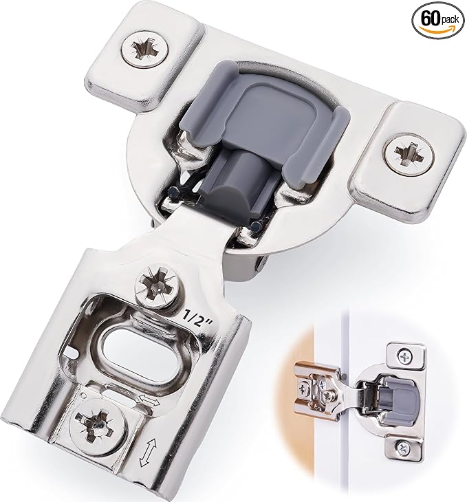 DecoBasics 60 Pack(30 Pair) 1/2" Overlay Soft Close Cabinet Hinges for Kitchen & Bath - Concealed Soft Close Hinge for cabinet Door w Self Closing Damper -Easy Upgrade -Stainless Steel Last a Lifetime