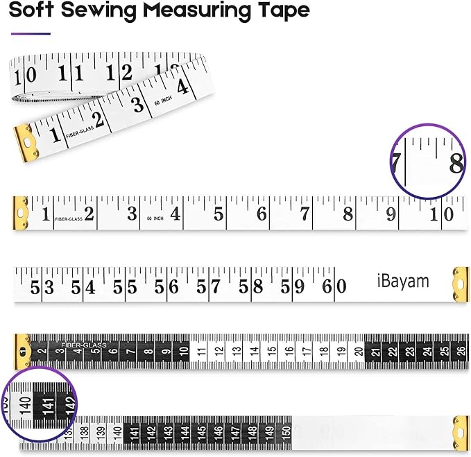 2 Pack Tape Measure Measuring Tape Tool for Body Fabric Sewing Tailor Cloth Knitting Vinyl Home Craft Measurements, 60-Inch Soft White & Retractable Double Scales Rulers for Body Weight Loss