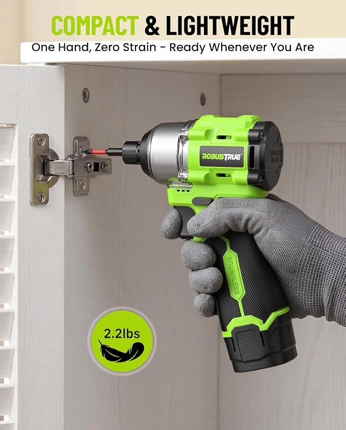Robustrue 16.8V Max Brushless Impact Driver Kit, 1416 In-lbs Torque, 1/4" Hex Cordless Impact Drill with 2x 2000mAh Batteries, 4100 Max BPM, Power Tool Set for Home Improvement, DIY & Light Automotive