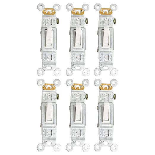 Baomain 6-Pack 15 Amp Toggle Light Switch, Single Pole, Residential/Commercial Grade, On/Off Switch, Glossy White, UL Certified