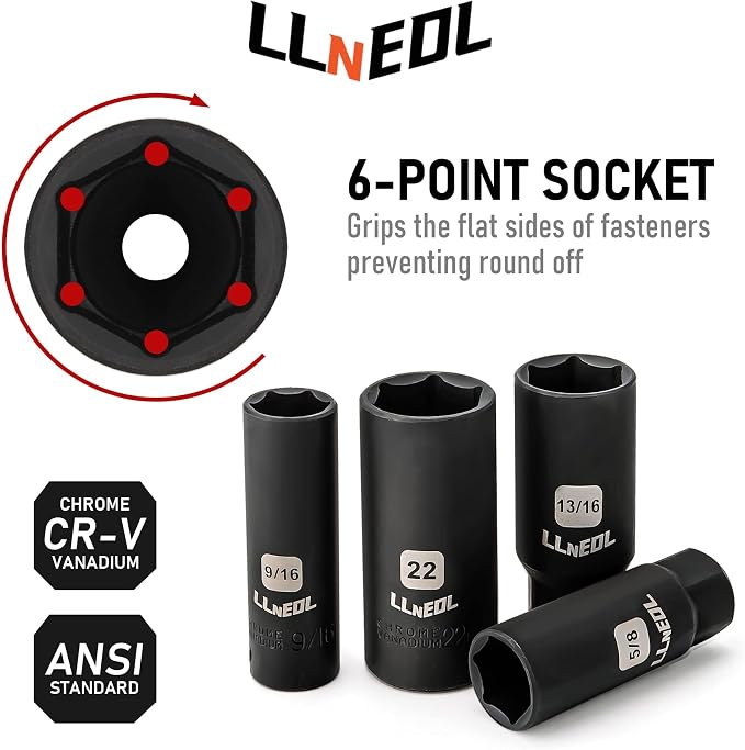LLNEDL 3/8" Drive Impact Socket Set 95Pcs, Spark Plug Socket (5/8", 13/16") | 6 Point Metric & SAE from 5/16"- 3/4", 8-22mm, CR-V Deep & Shallow Kit with Quick Release Ratchet (72-Tooth) for Home & DIY