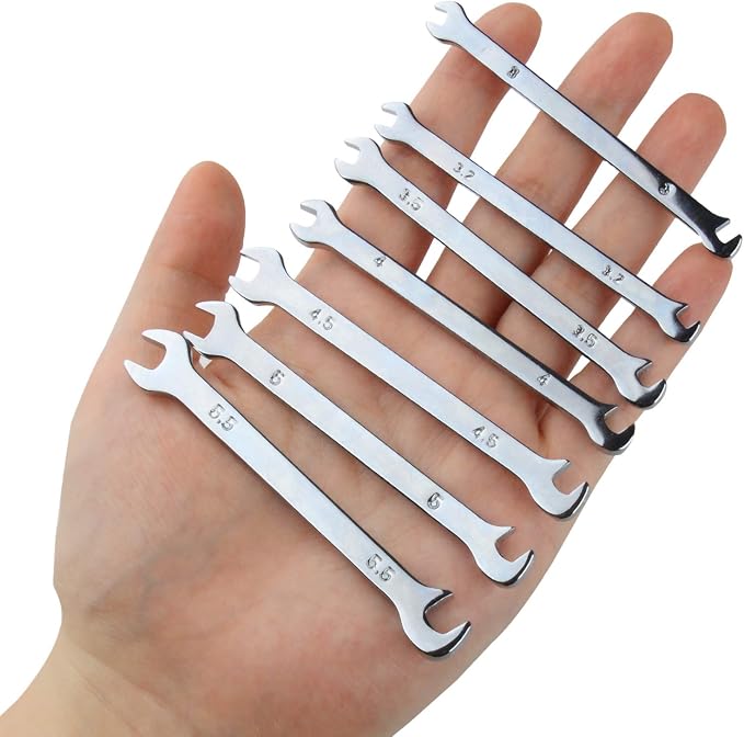 Larcele 7 Pcs Mini Double Open End Wrench 3mm-5.5mm MNBS-07 | Metric, CR-V, Small Spanner Set for Tight Spaces