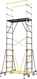 APARECIUM 14‘ Aluminum Scaffold Tower, Multipurpose Rolling Scaffolding Work Platform, Utility Scaffolding Tower, Adjustable Work Platform with Hatch Deck and Guard Rail, 500 Lbs Duty Rate